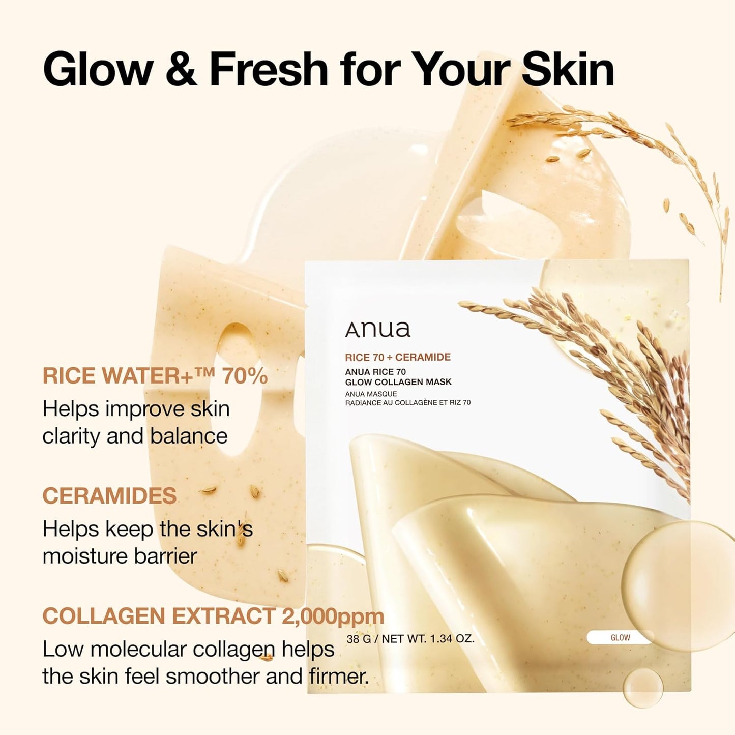 Anua Rice 70 Glow Collagen Mask