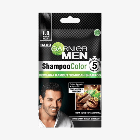 Garnier Men Shampoo Color Coffee Extracts + Argan Oil 1.0 Hitam Alami (10 ml)