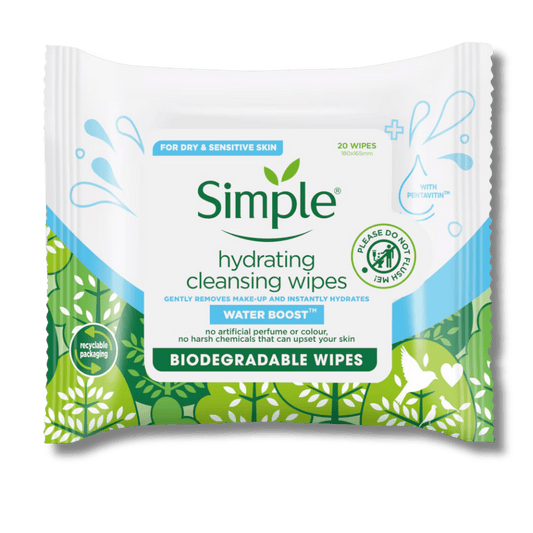Simple Water Boost Biodegradable Hydrating Facial Wipes (20Ct)