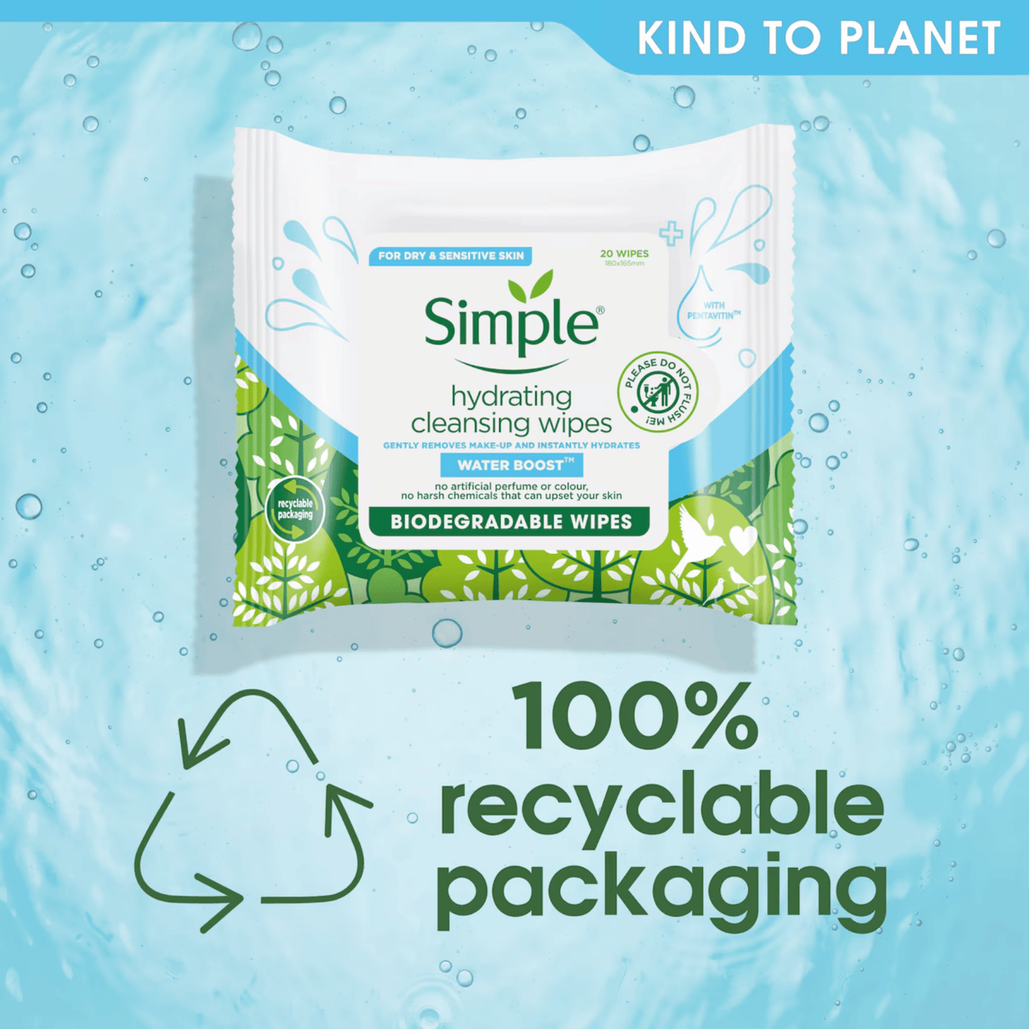 Simple Water Boost Biodegradable Hydrating Facial Wipes (20Ct)