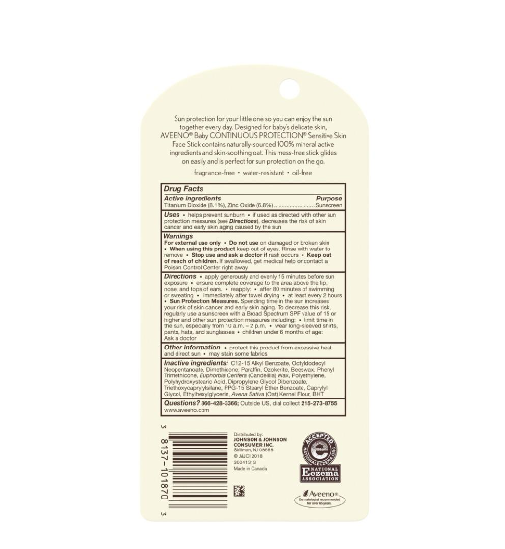Aveeno Baby Sensitive Skin Face Stick Sunscreen SPF 50